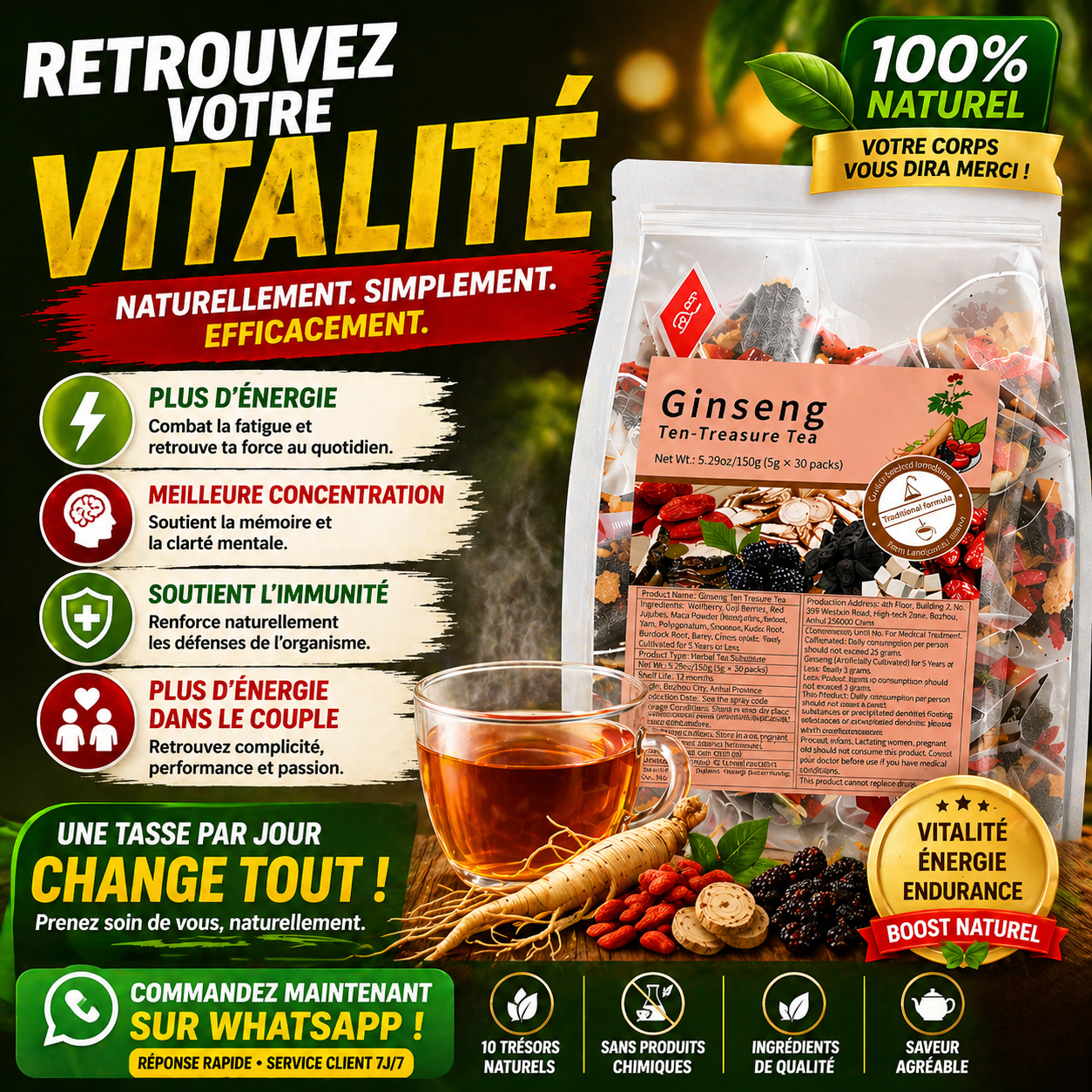 Thé aux Dix Trésors au Ginseng